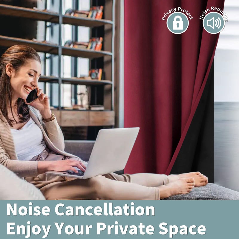 BGment Thermal Insulated 100% Blackout Curtains for Bedroom with Black Liner, Double Layer Full Room Darkening Noise Reducing Grommet Curtain (52 x 84 Inch, Burgundy Red, 2 Panels) - Image 5